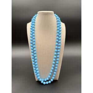 Vintage West Germany Necklace Blue Plastic Bead Double Strand Necklace 1950’s